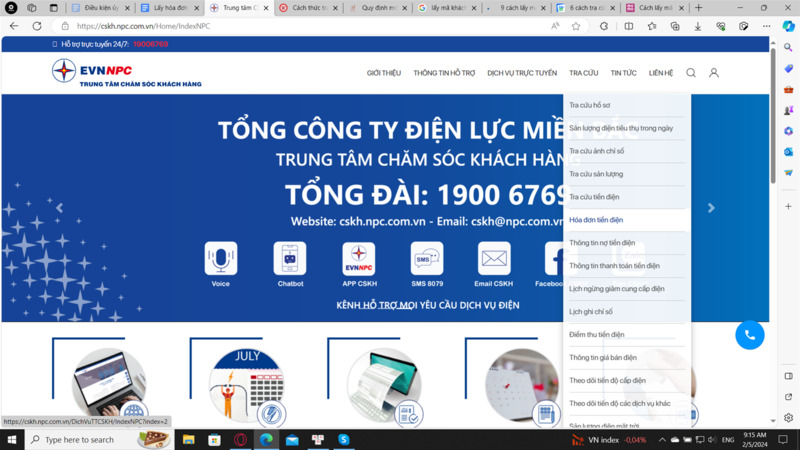 lấy hóa đơn điện tử tiền điện